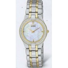 Citizen Eco Drive Silver Round Dial Stiletto Watch With 42 Diamonds