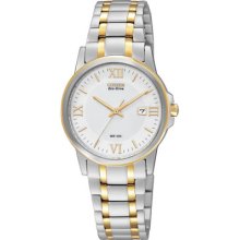 Citizen Ew1914-56a Women's Watch Eco-drive Two Tone White Dial Date Display