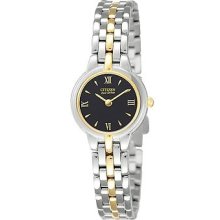 Citizen Ew9334-52e Womens Eco-drive Dual Silver Gold Black Dial Watch