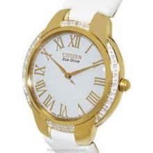 Citizen Ladies Eco-drive 20 Diamond 34mm White Leather Watch Em0092-01a