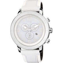 Citizen Mens Drive BRT 3.0 Eco-Drive Chronograph Stainless Watch - White Leather Strap - White Dial - AT2200-04A