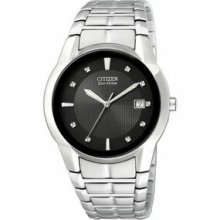 Citizen Mens` Eco-drive Stainless Steel Watch W/ Black Round Dial