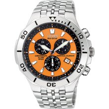 Citizen Men's Stainless Steel Eco-Drive Orange Dial Perpetual Calendar BL5280-52X