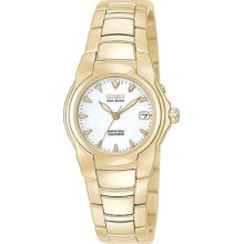 Citizen Womens $350 Eco-drive Gold-tone Ss Watch, Mop Dial, Date Ew7012-50p