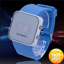 Classical Mirror Face Led Digital Silicone Unisex Men Women Lady Sport Watch