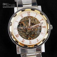 Cn Post Silvery Golden Case Stainless Steel Automatic Mechanical Wri