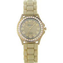 Colorful rubber/crystal watch-small beige