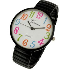 Colors Big Number White Face Black Stretch Band Bracelet Jumbo Watch