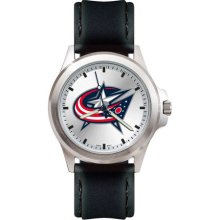 Columbus Blue Jackets Silver Tone Leather Watch - Bja137 - Men