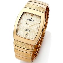 Croton Men's Goldtone Tonneau Case Textured Dress Watch With Diamond