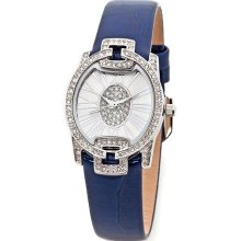 Crystal Roman Numeral Dial Patent Leather Strap Watch