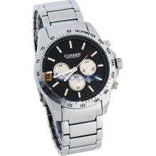 CURREN 8047 Men's Round Dial White Stainless Steel Strap Watch with Calendar (Black)