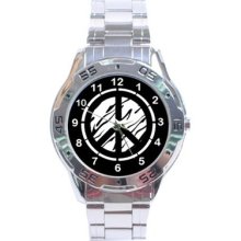 Cute Zebra Peace Sign Stainless Steel Analogue Watch