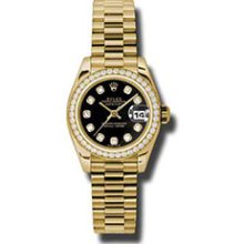 Datejust Lady Gold 26mm 179138 (Black Dial, Diamond Markers)