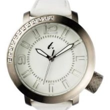 Diamond Lens Glass White Leather Strap Watch