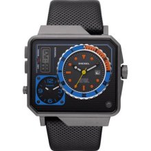 Diesel Dz7243 Black Rectangle Dial Black Leather Men's Watch