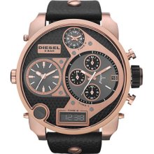 DIESEL 'Mr. Daddy' Leather Strap Watch, 58mm Black/ Rose Gold