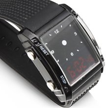 Digital + Analog Dual-Time Wrist Mens Watch with Weekday Display - Black (2*CR1120)