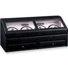 Digital Black Genuine Leather 4-turntable Watch Winder