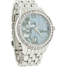 Disney Mickey Mouse Watch Simulated Crystal M-o-p Dial Classics Bracelet Women's