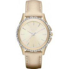 Dkny Men's & Women's Stainless Steel Case Beige Calfskin Mineral Watch Ny8702