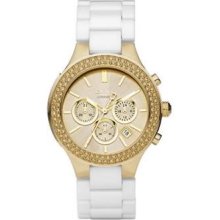 Dkny Ny8260 Women's White Ceramic And Crystal Studded Gold Tone Watch