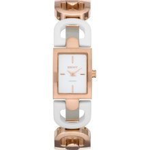 DKNY Womens Essentials D-Link Analog Stainless Watch - Two-tone Bracelet - White Dial - NY8547