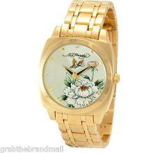 Ed Hardy Water Resistant Stainless Steel Strap Gold Analogue Men's Watch -sn-fl