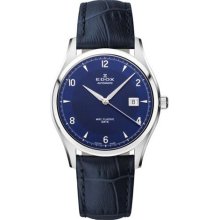 EDOX Watches Edox Men's Blue Dial Blue Calfskin Blue Calfskin/Blue Di