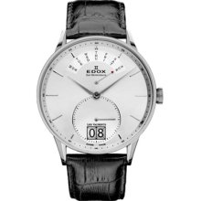 EDOX Watches Edox Men's Silver Dial Black Calfskin Black Calfskin/Sil