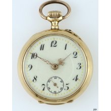 Elegant 14k Yellow Gold Ladiesâ€™ Lever Set Pocket Watch