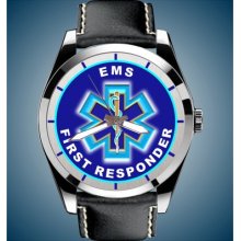 Ems Emergency Medical Services First Responder Leather Band Watch