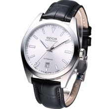 Epos Originale Mechanical Classic Dress Swiss Watch Silver 3411 Leather Strap