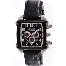 Equipe Men's Bumper Stainless Chronograph Watch - Black Leather Strap - Black Dial - E501