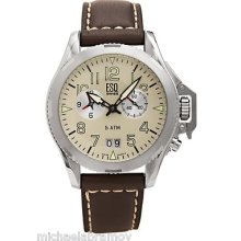 Esq By Movado Mens Task Force Dual Time Brown Leather Watch 07301287