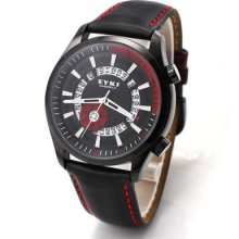 Eyki Men's Sports Leather Wrist Watch Calendar Waterproof Quartz Watch 1pc