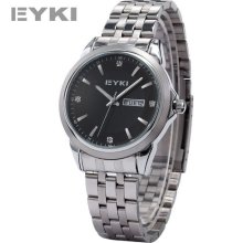 Eyki Vogue Date Day Black Dial Stainless Steel Men Jp Movement Quartz Watch Usts