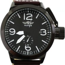 Fashion Black Dial Automatic Mechanical Leather Watch Military Watch