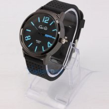 Fashion Charming Blue Pointer Round Case Silicone Mens Lady Wrist Watch Cai Qi