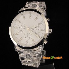 Fashion Mens Women Quartz Wrist Watch With Transparent Plastic Band Sports