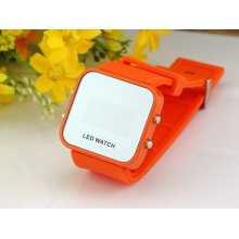 Fashion Mirror Date Red Led Digital Sport Men Silicone Wrist Watch Orange