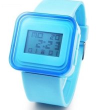 Fashion Square jelly spreadsheet digital watch light blue