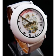 Fashion Stainless Steel Ladies Women White Leather Wrist Watch Pw15