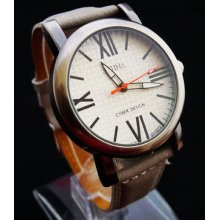 Fashion Stainless Steel Ladies Women Coffee Leather Wrist Watch Pw19