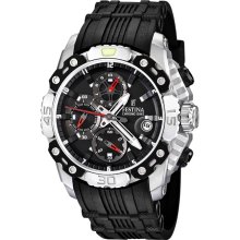 Festina Mens Tour De France Stainless Watch - Black Rubber Strap - Black Dial - F16543-3