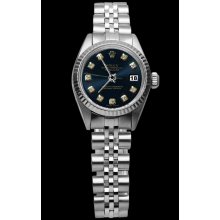 Fluted bezel black diamond dial rolex ladies date just watch jubilee SS datejust