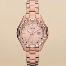 Fossil Am4398 Women's Dylan Rose Gold Watch With Crystals