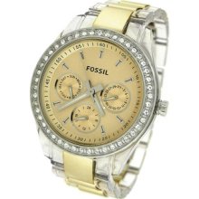 Fossil Es-2867 Ladies Translucent Yellow Stella Glitz Watch With Yellow Aluminum