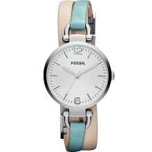 Fossil Georgia Three Hand Leather Watch White and Teal - ES3224