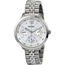 Fossil Gmt Silver Dial Stainless Steel Ladies Watch Es3247